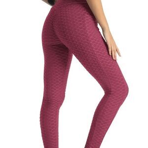 New Fashion B722 Women’s Wine Honeycomb High Rise Booty Lifter Leggings S/M